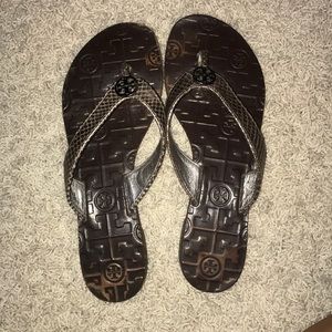 Slightly worn Snake Skin Tory Burch Flip Flops